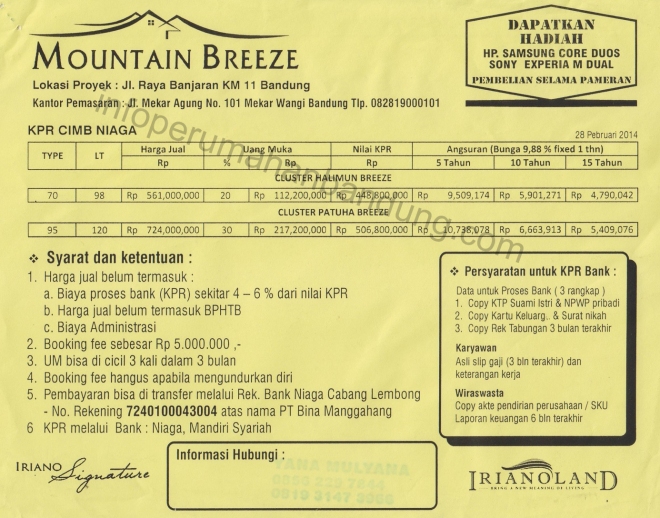Mountain Breeze, Pamengpeuk-Banjaran  Info Perumahan Bandung